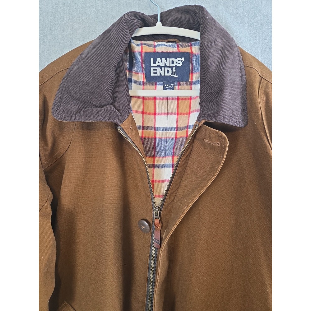 Lands End Jacket Mens 2XL Tall Brown Duck Canvas Barn Chore Field Coat Quilted